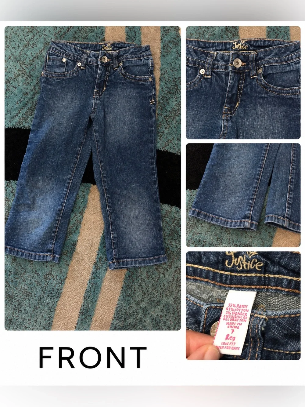 JUSTICE Girls Bootcut Jeans Bundle 3 Pairs Blue Denim Stretch | Size 7 | EUC
